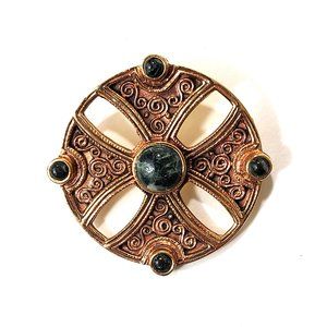 NEW Medieval Cross Connemara Marble Bronze Brooch Pin (Ireland)